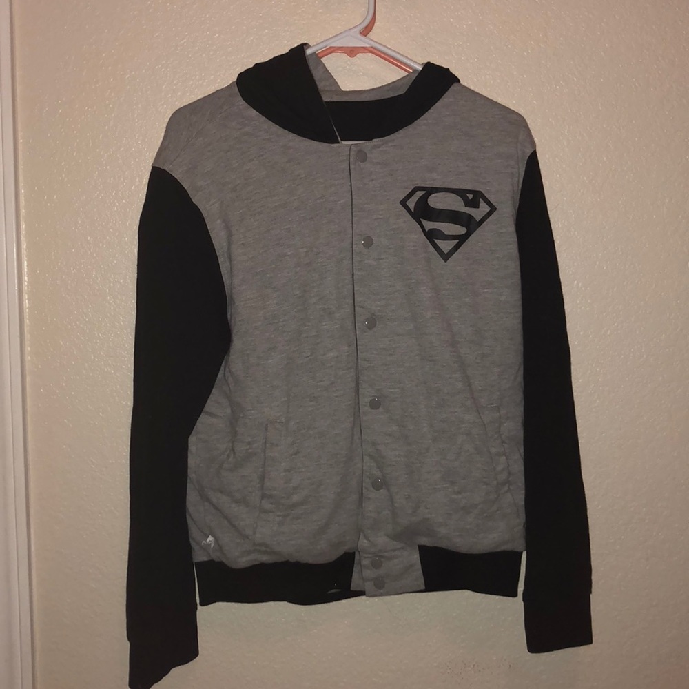 Reverse-able Batman and Superman varsity jacket
